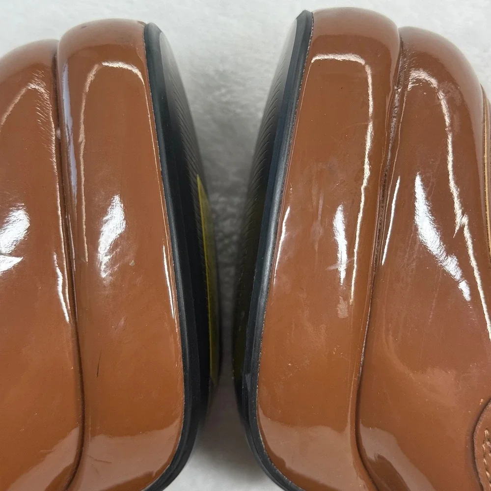 Nine West Brown Patent‎ Leather Chunky Platform Penny Loafer Heels Square Toe 6